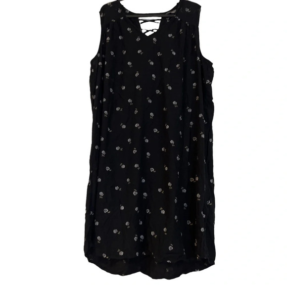 Denver Hayes black sleeveless floral pattern rayon summer dress  Sz 2XL - Picture 1 of 9